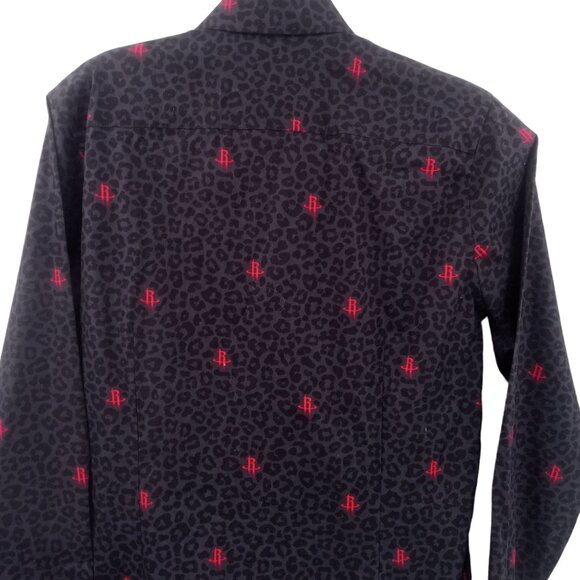 Express Mens Black Houston Rockets Slim Dress Shirt Size M 15" 15.5" Leopard - Picture 7 of 16